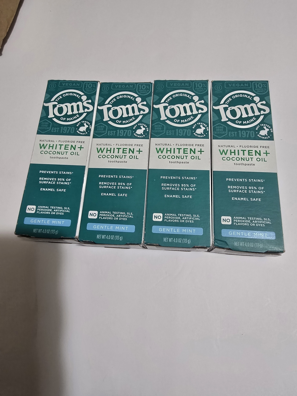 Toms Whiten + Coconut Oil Toothpaste - Teal and White (Gentle Mint)